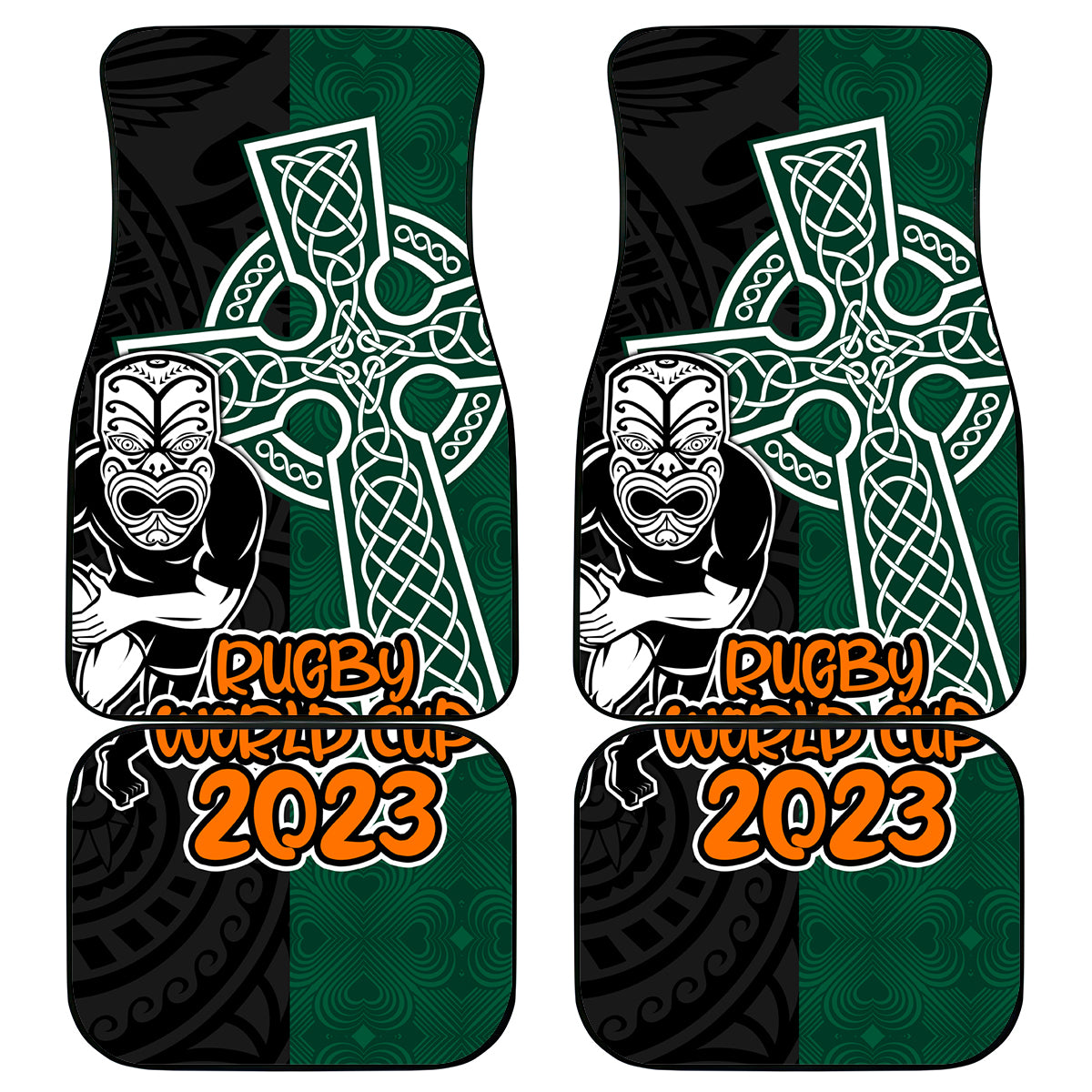 New Zealand Ireland Rugby Car Mats Warrior Black Fern and Shamrocks World Cup 2023 LT9 - Wonder Print Shop