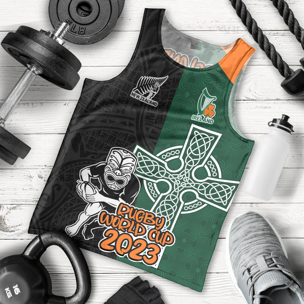 New Zealand Ireland Rugby Men Tank Top Warrior Black Fern and Shamrocks World Cup 2023 - Wonder Print Shop