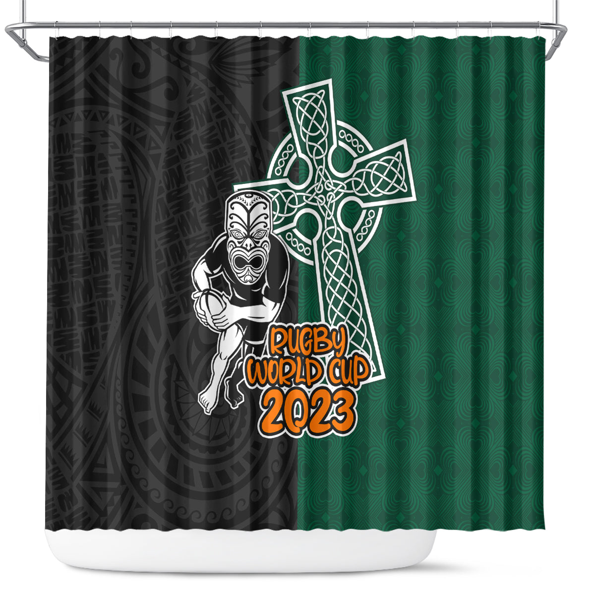 new-zealand-ireland-rugby-shower-curtain-warrior-black-fern-and-shamrocks-world-cup-2023