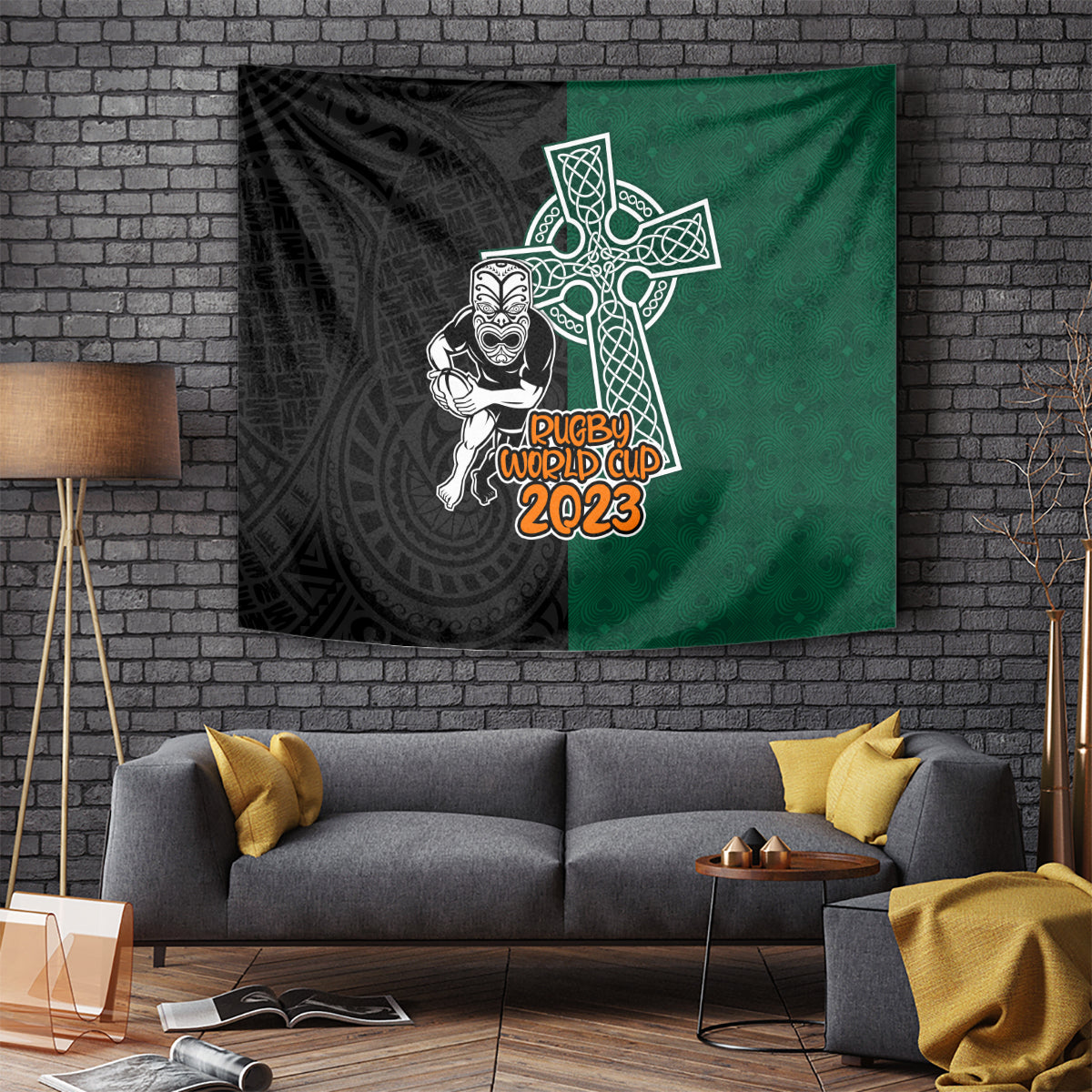 new-zealand-ireland-rugby-tapestry-warrior-black-fern-and-shamrocks-world-cup-2023