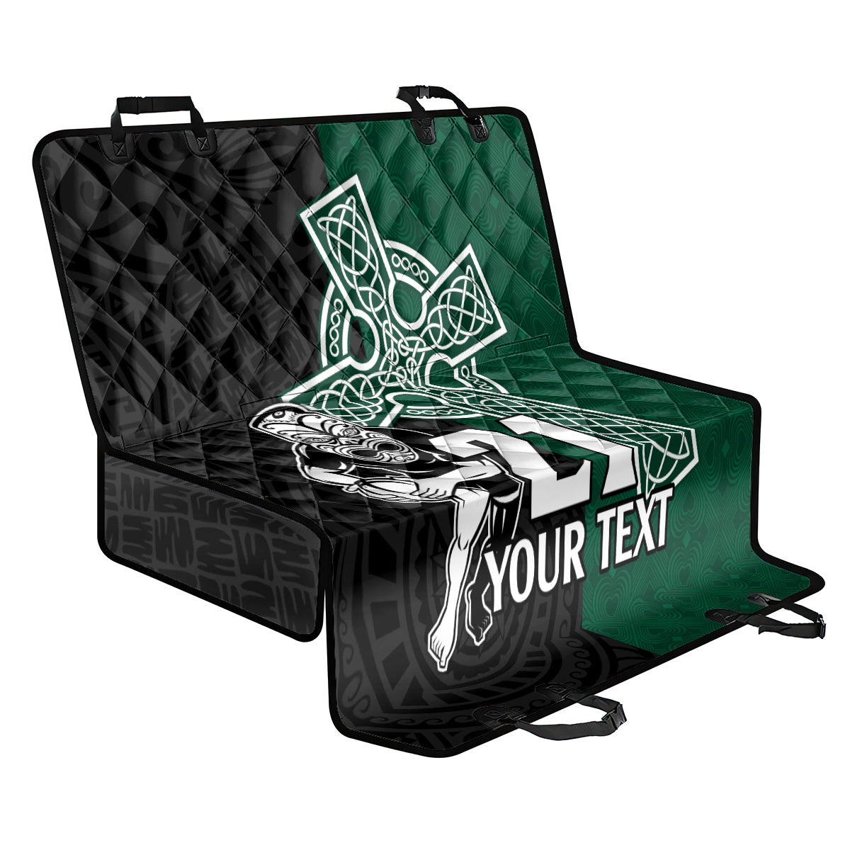 Custom New Zealand Ireland Rugby Back Car Seat Cover Warrior Black Fern and Shamrocks World Cup 2023 LT9 - Wonder Print Shop