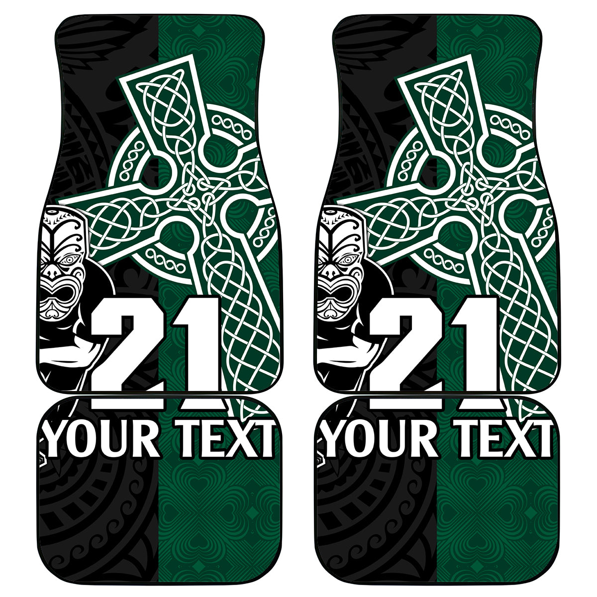 Custom New Zealand Ireland Rugby Car Mats Warrior Black Fern and Shamrocks World Cup 2023 LT9 - Wonder Print Shop