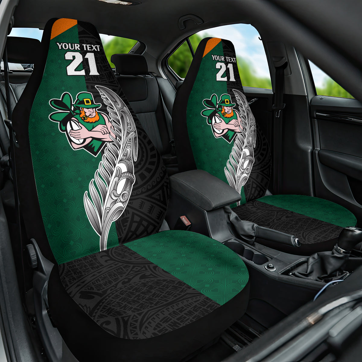 Custom New Zealand Ireland Rugby Car Seat Cover Warrior Black Fern and Shamrocks World Cup 2023 LT9 - Wonder Print Shop