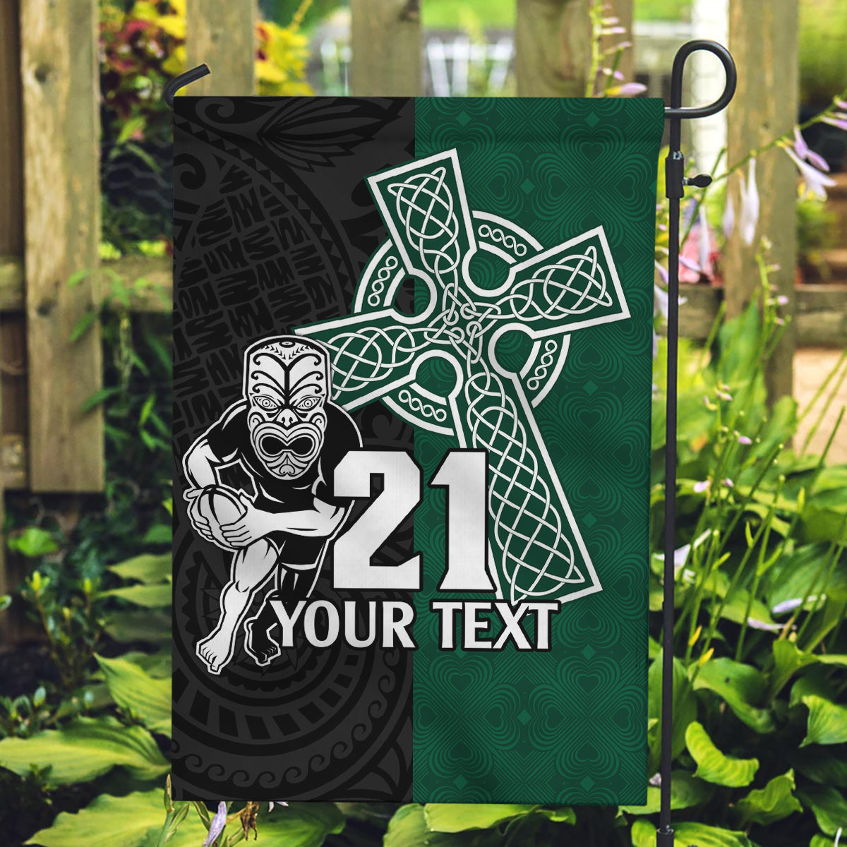 Custom New Zealand Ireland Rugby Garden Flag Warrior Black Fern and Shamrocks World Cup 2023 - Wonder Print Shop