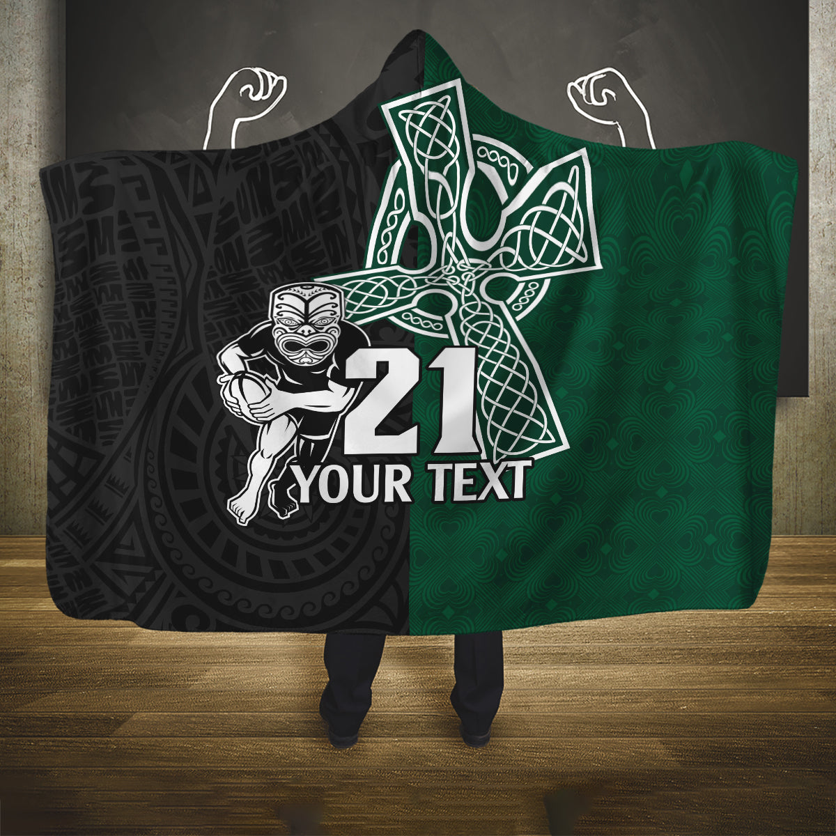 custom-new-zealand-ireland-rugby-hooded-blanket-warrior-black-fern-and-shamrocks-world-cup-2023