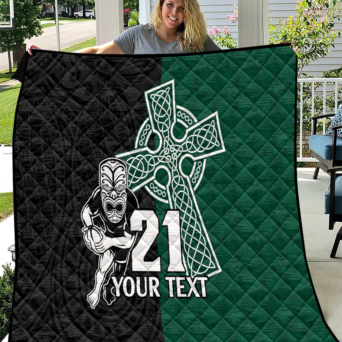 custom-new-zealand-ireland-rugby-quilt-warrior-black-fern-and-shamrocks-world-cup-2023