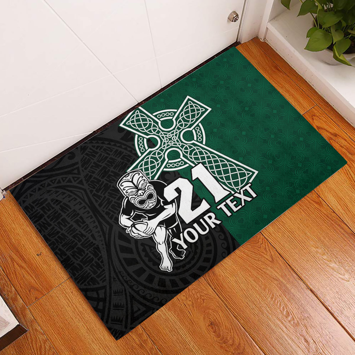 Custom New Zealand Ireland Rugby Rubber Doormat Warrior Black Fern and Shamrocks World Cup 2023 - Wonder Print Shop