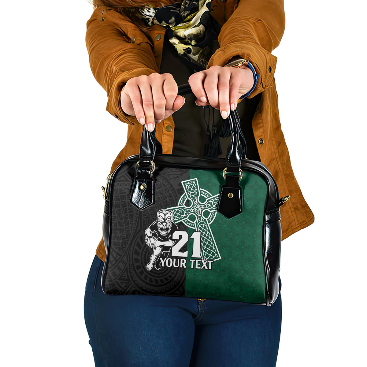 custom-new-zealand-ireland-rugby-shoulder-handbag-warrior-black-fern-and-shamrocks-world-cup-2023