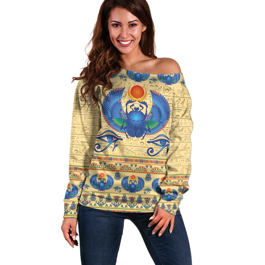 Ancient Egypt Scarab Beetle Off Shoulder Sweater - Wonder Print Shop