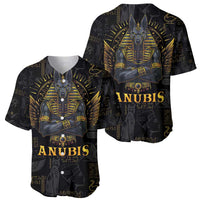 Pair of black baseball jerseys with gold-and-blue Anubis character prints