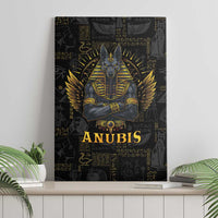 Black canvas wall art of gold Anubis meditating with winged headdress and ANUBIS title
