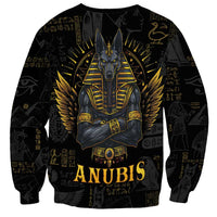 Unisex black sweatshirt with large gold Anubis front print and winged halo