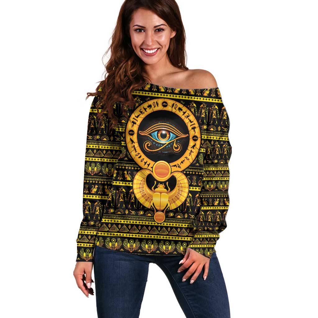 Egyptian God of The Sun Eye of Ra Off Shoulder Sweater - Wonder Print Shop