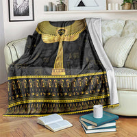 Black Egyptian ankh hieroglyph blanket with gold winged altar and border pattern
