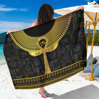 Black sarong with gold ankh and hieroglyph-style print, wide semicircle drape