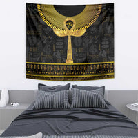Black and gold Egyptian ankh wall tapestry with winged top and gold border