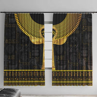 Black window curtains with gold Ankh Egyptian hieroglyphs and ornate border