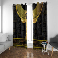 Black window curtain panels with gold Ankh centerpiece and ornate gold symbol band