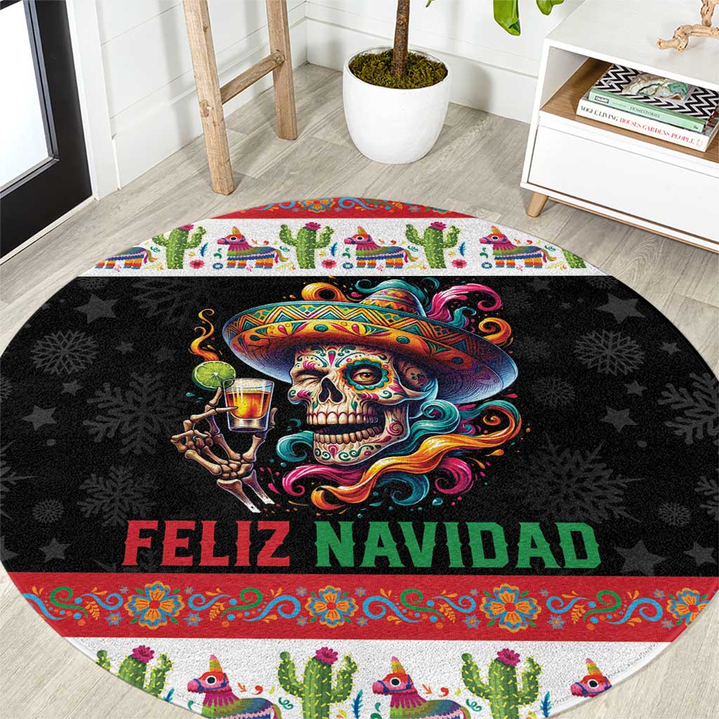 Mexican Sugar Skull Round Carpet Feliz Navidad Mexico - Wonder Print Shop