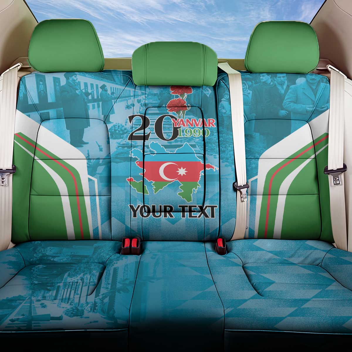 Personalized Azerbaijan Black January Back Car Seat Cover 20 Yanvar 1990 LT9 - Wonder Print Shop