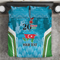 Blue duvet and pillow set with 20 Yanvar 1990, Azerbaijan map, and custom text