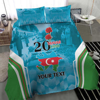 Blue duvet and two pillow shams featuring 20 Yanvar 1990, Azerbaijan map, custom text