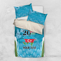 Blue duvet with two pillow shams, Azerbaijan map print and custom text