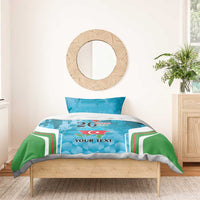 Blue duvet and pillow set with Azerbaijan map and custom text, 20 Yanvar 1990 print