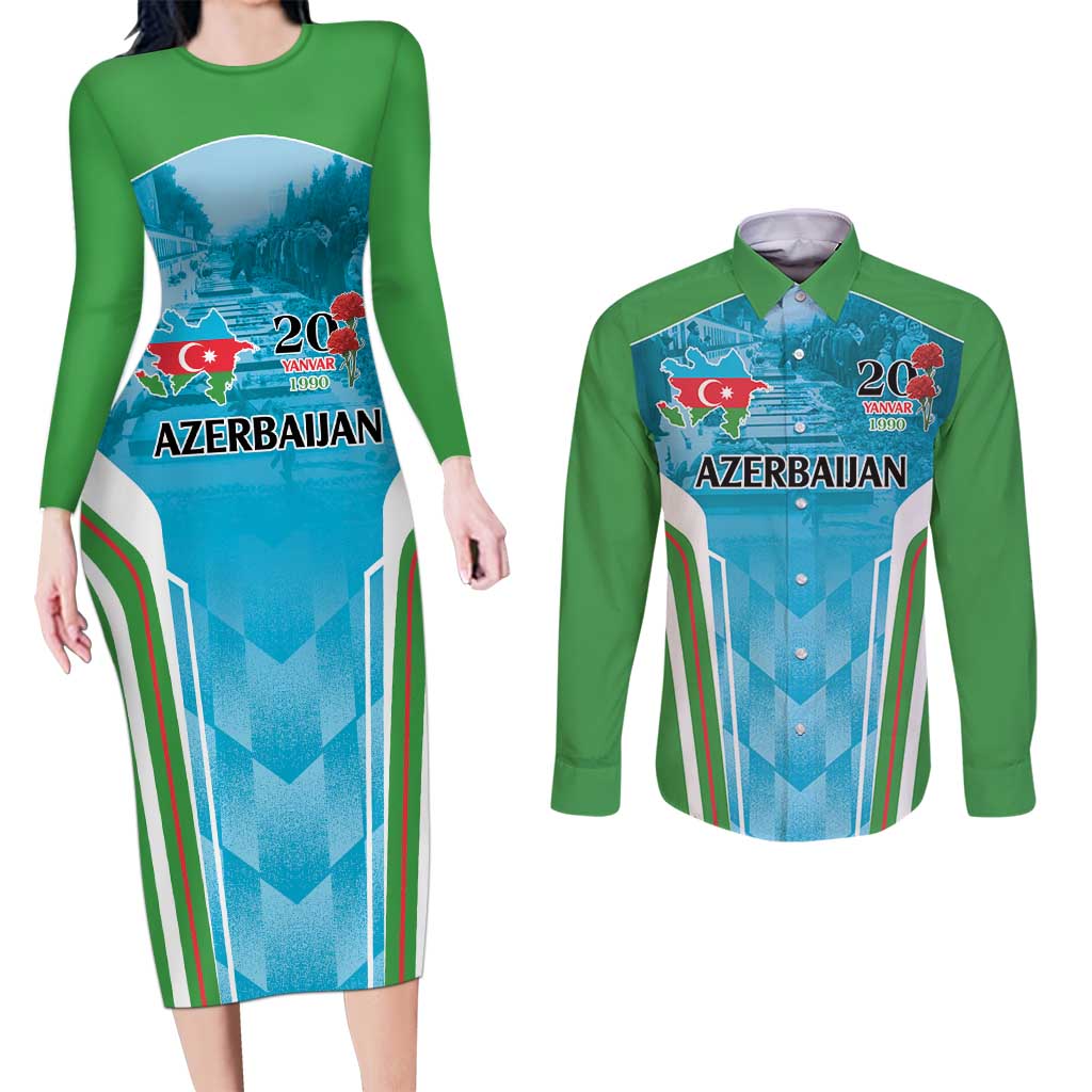 Personalized Azerbaijan Black January Couples Matching Long Sleeve Bodycon Dress and Long Sleeve Button Shirt 20 Yanvar 1990 LT9 - Wonder Print Shop