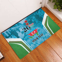 Personalized Azerbaijan rubber doormat, blue/green design with Azerbaijan map, “Your Text”