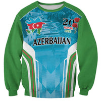 Unisex green sweatshirt with front graphic: Azerbaijan, map, 20 Yanvar 1900, roses