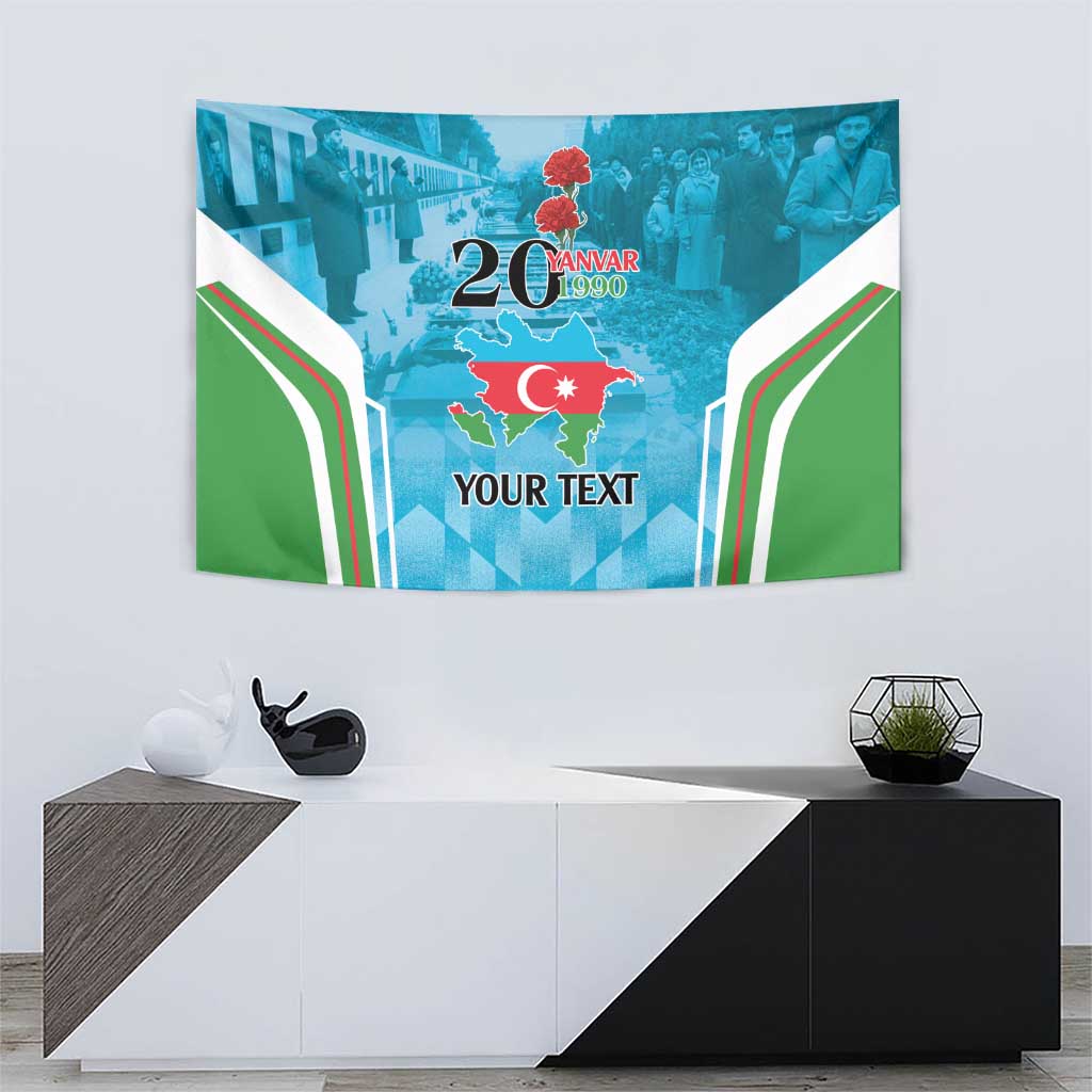 Personalized Azerbaijan tapestry with blue background, Azerbaijan map and YOUR TEXT