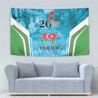 Personalized tapestry featuring 20 Yanvar 1990 banner, red flower accents and YOUR TEXT