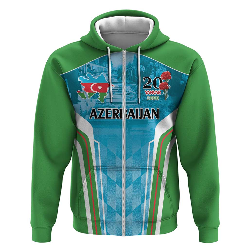 Personalized Azerbaijan Black January Zip Hoodie 20 Yanvar 1990