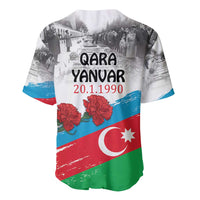 Baseball jersey with QARA YANVAR 20.1.1990 text and Azerbaijan flag poppy design.