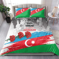 Flag-style duvet and two pillowcases with rose graphics, QARA YANVAR text, crescent star