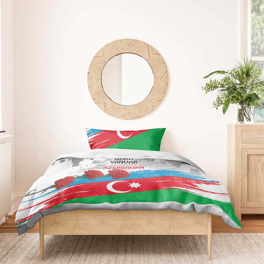 Flag-style duvet bedding set with crescent star, roses, and AZERBAIJAN text