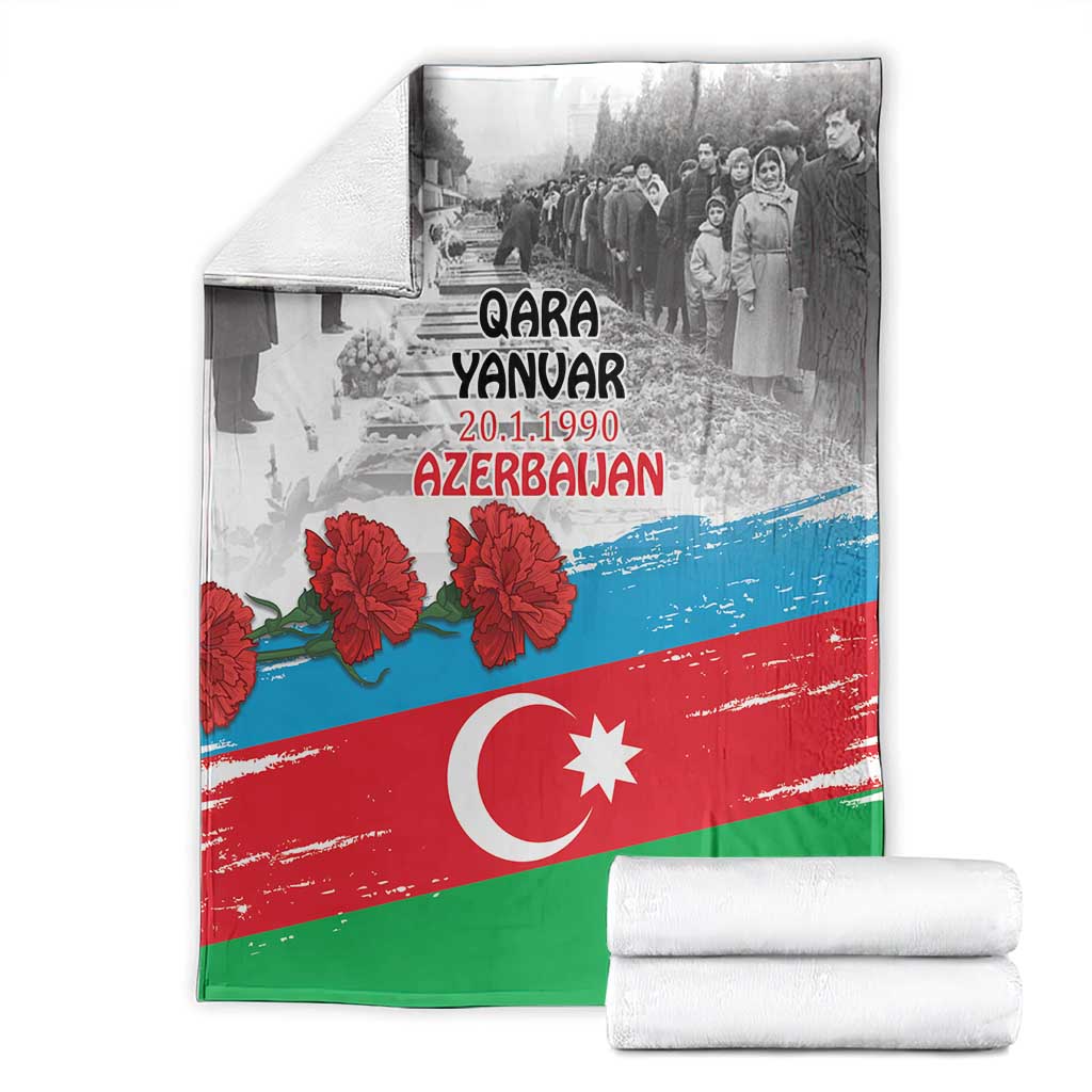 Azerbaijan flag style blanket folded, red green blue with crescent star and roses
