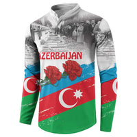 White button sweatshirt with Azerbaijan flag diagonal, red flowers, partial front AZERBAIJAN