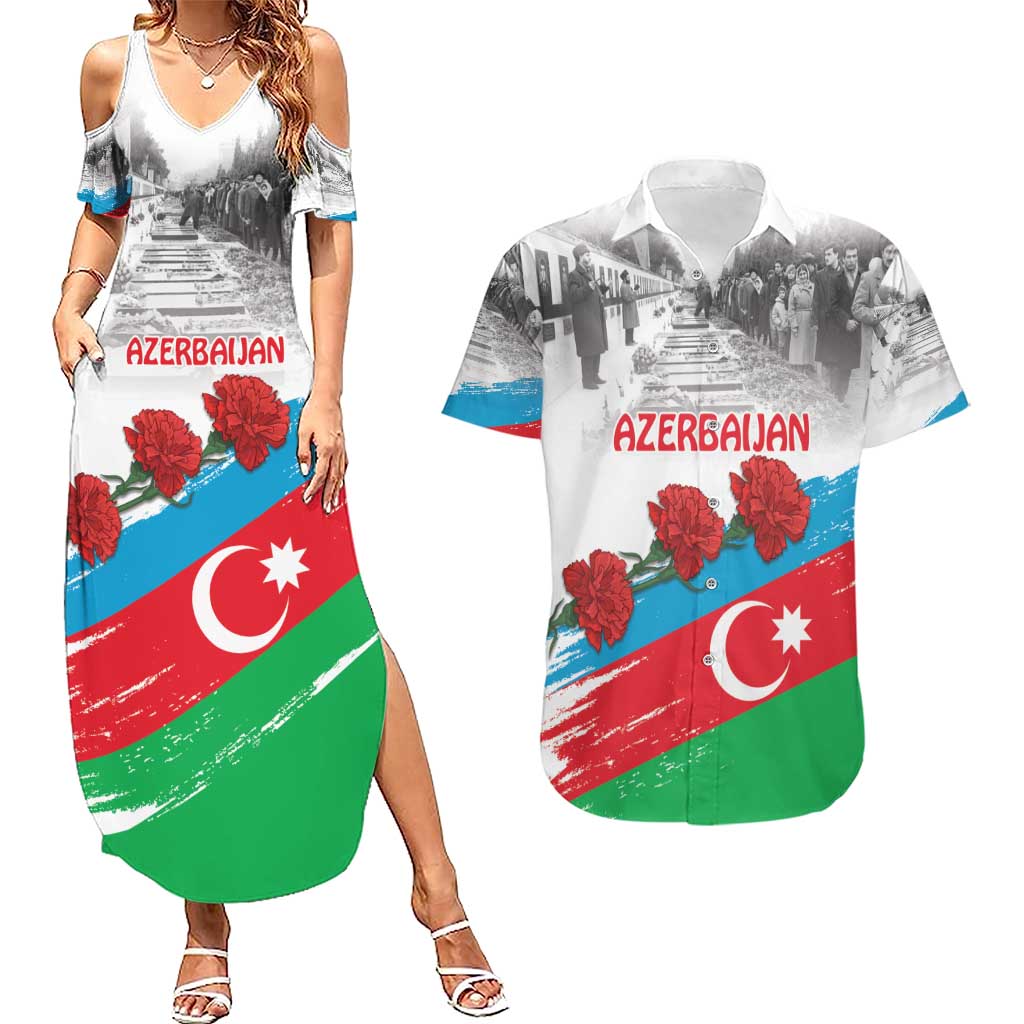 Azerbaijan Qara Yanvar Couples Matching Summer Maxi Dress and Hawaiian Shirt with Flag Style LT9 - Wonder Print Shop