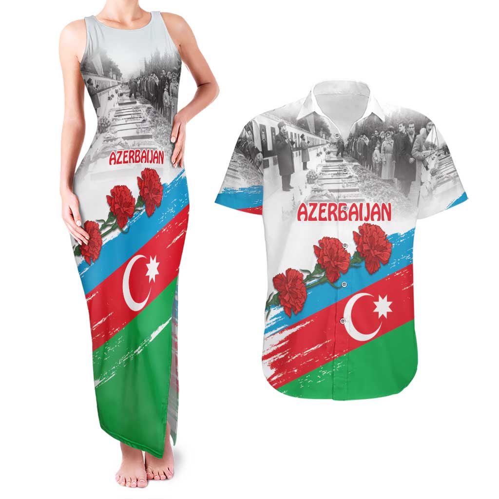 Azerbaijan Qara Yanvar Couples Matching Tank Maxi Dress and Hawaiian Shirt with Flag Style LT9 - Wonder Print Shop