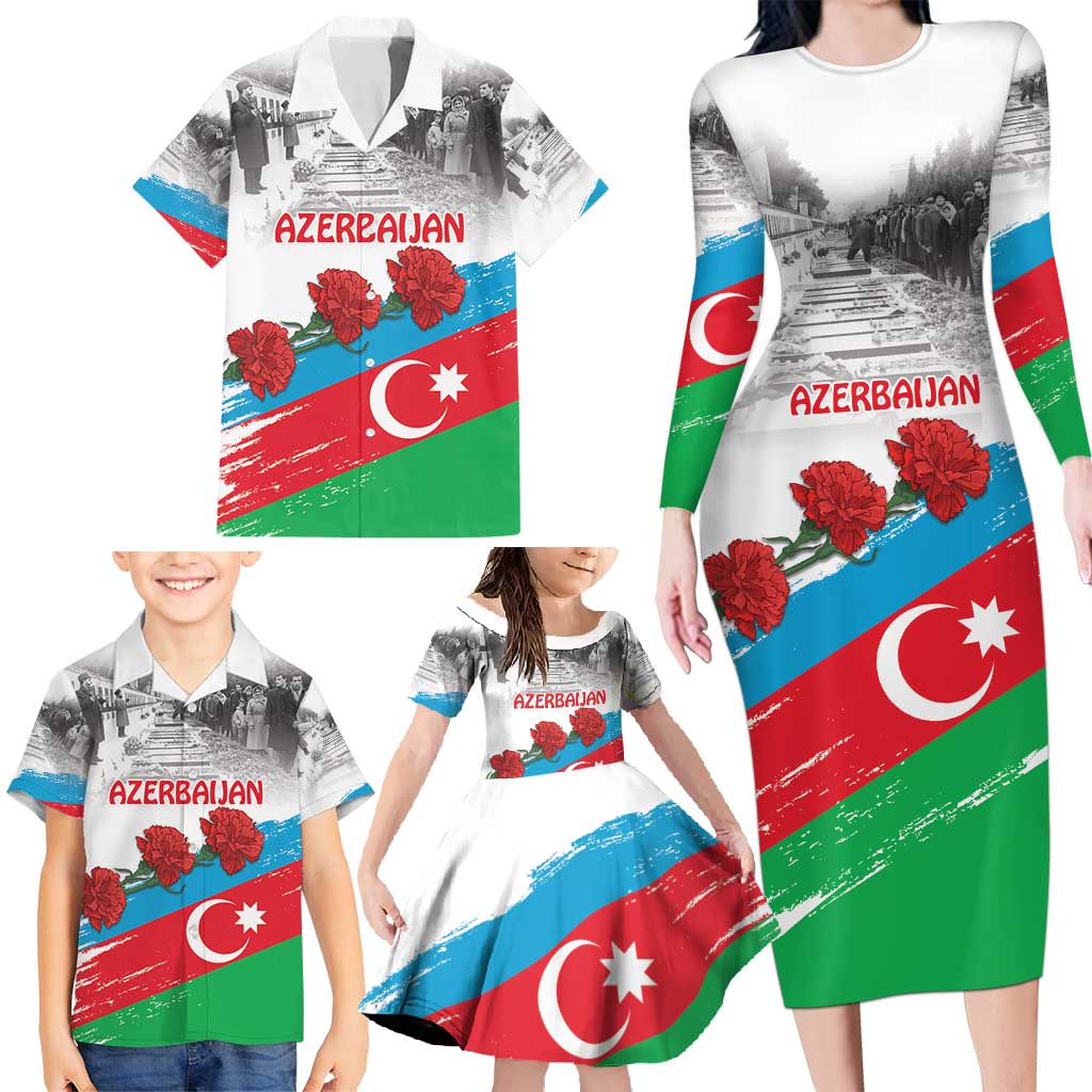 Azerbaijan Qara Yanvar Family Matching Long Sleeve Bodycon Dress and Hawaiian Shirt with Flag Style LT9 - Wonder Print Shop