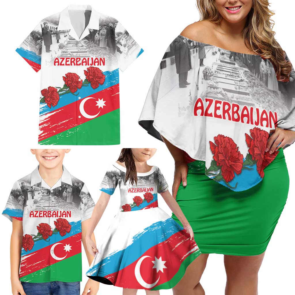 Azerbaijan Qara Yanvar Family Matching Off Shoulder Short Dress and Hawaiian Shirt with Flag Style LT9 - Wonder Print Shop