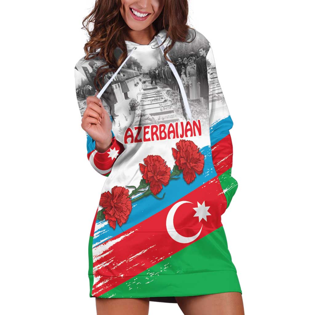 Azerbaijan Qara Yanvar Hoodie Dress with Flag Style - Wonder Print Shop