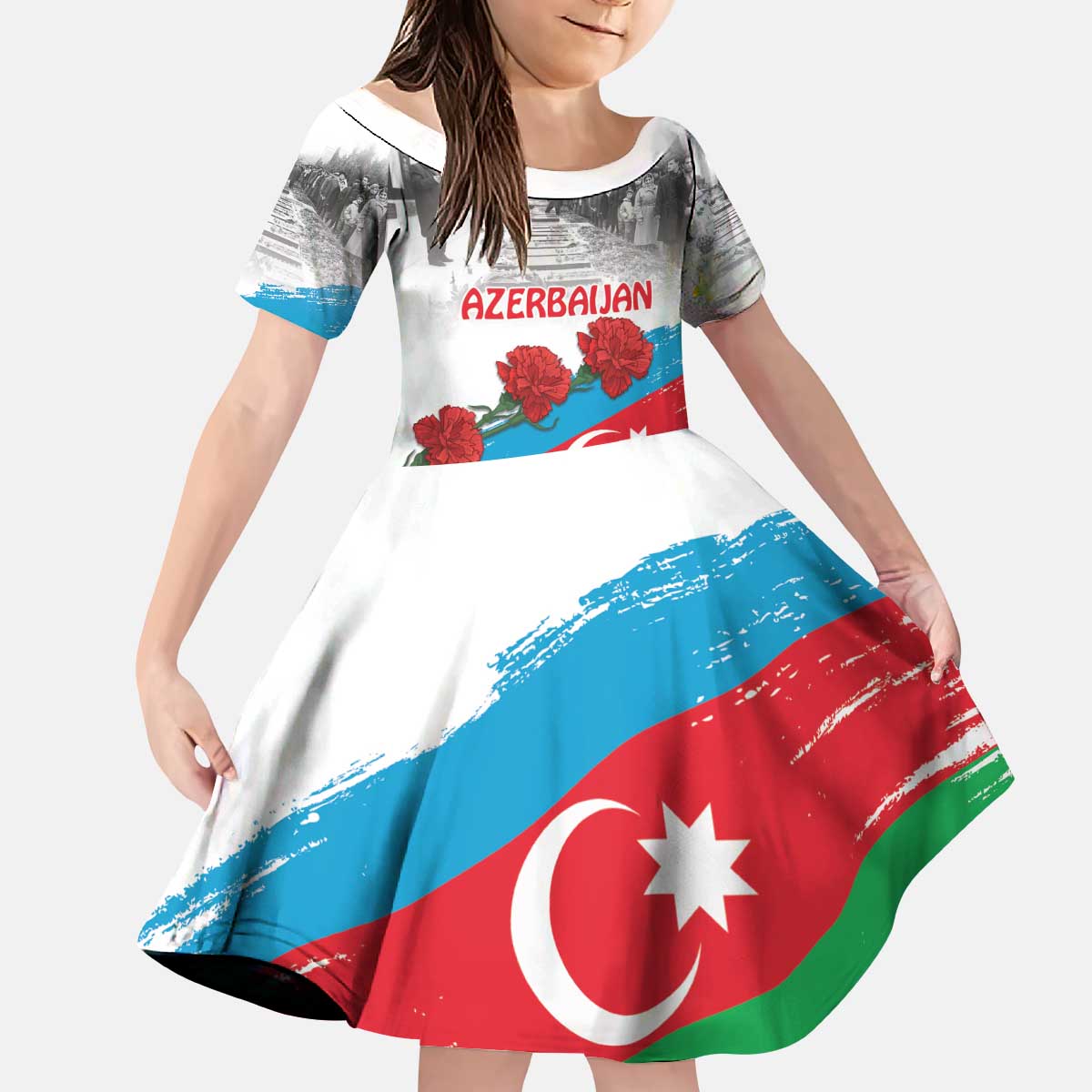 Azerbaijan Qara Yanvar Kid Short Sleeve Dress with Flag Style - Wonder Print Shop