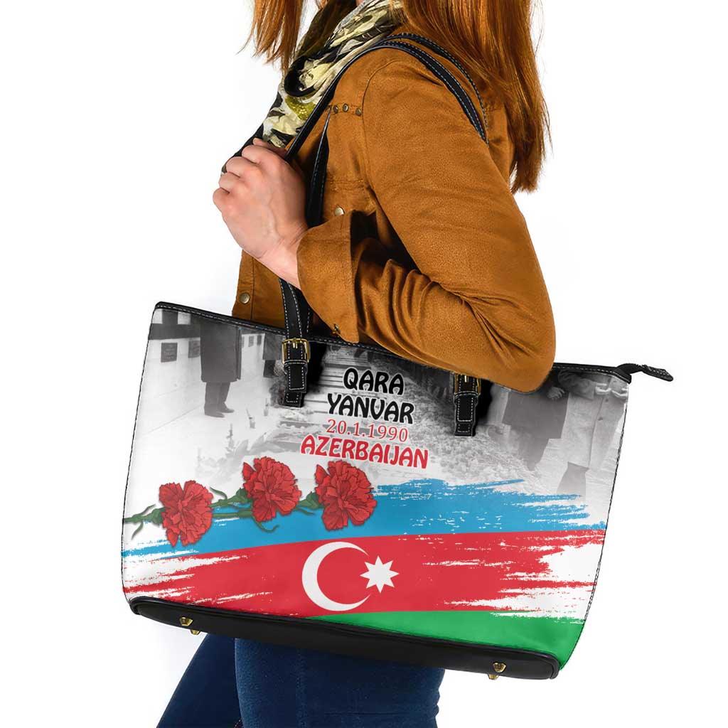 Azerbaijan Qara Yanvar Leather Tote Bag with Flag Style - Wonder Print Shop