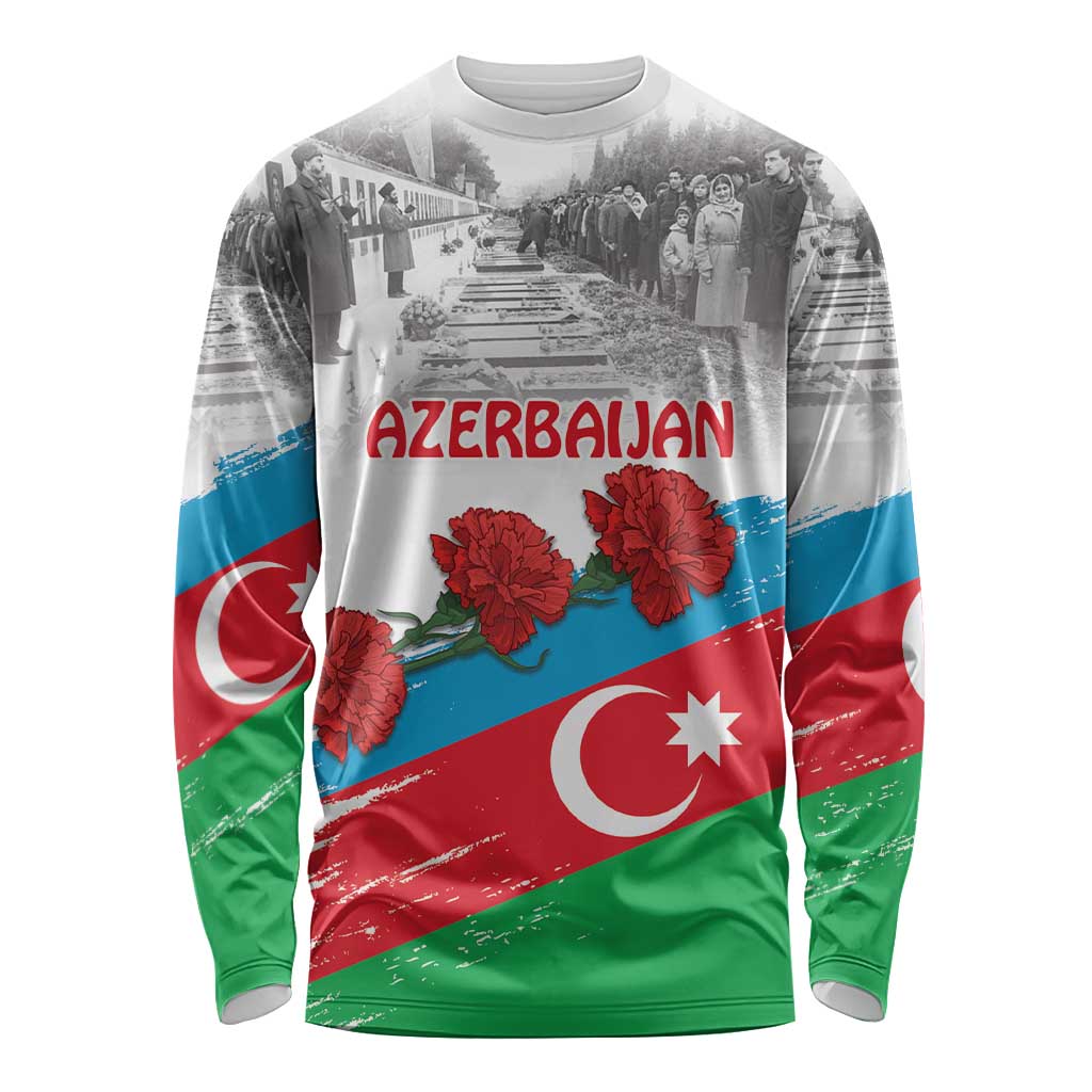 Azerbaijan Qara Yanvar Long Sleeve Shirt with Flag Style - Wonder Print Shop