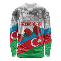 Long sleeve shirt with Azerbaijan flag graphic and red flower decals