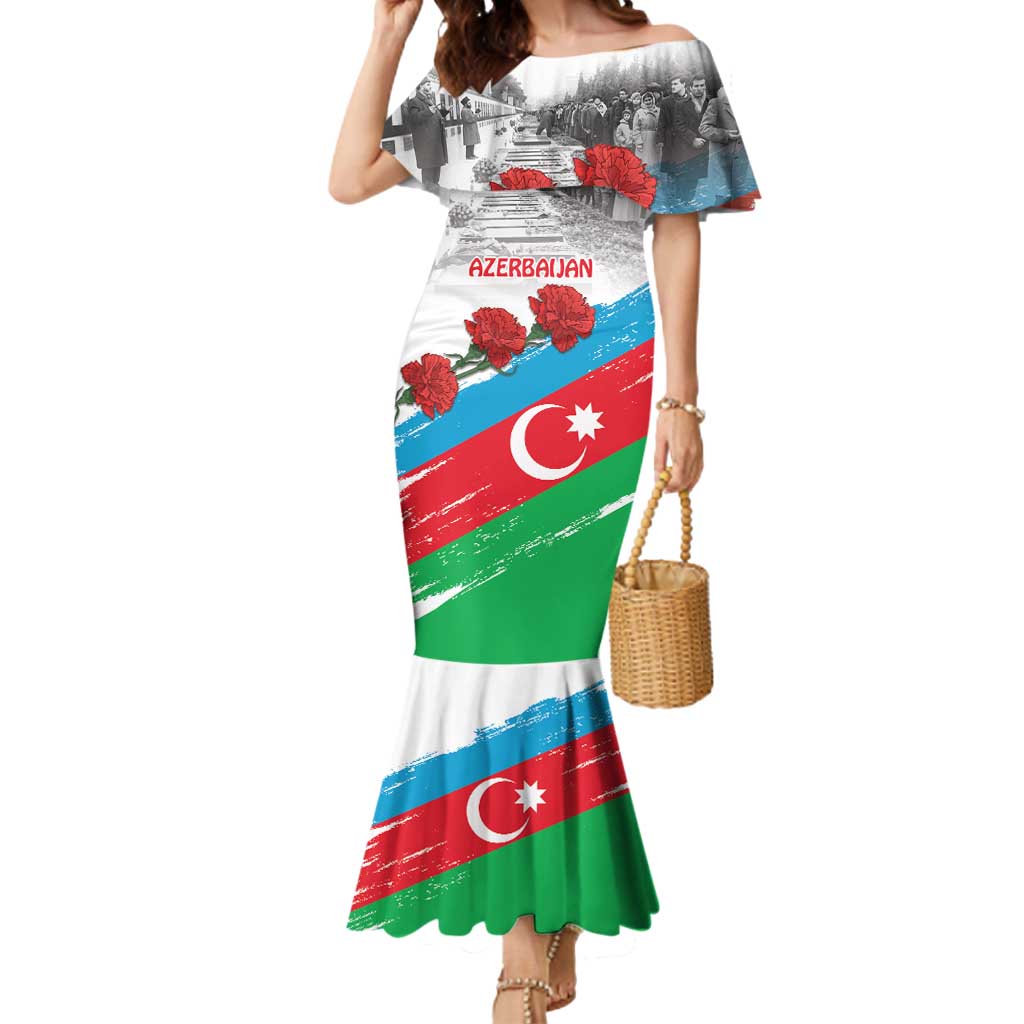 Azerbaijan Qara Yanvar Mermaid Dress with Flag Style - Wonder Print Shop