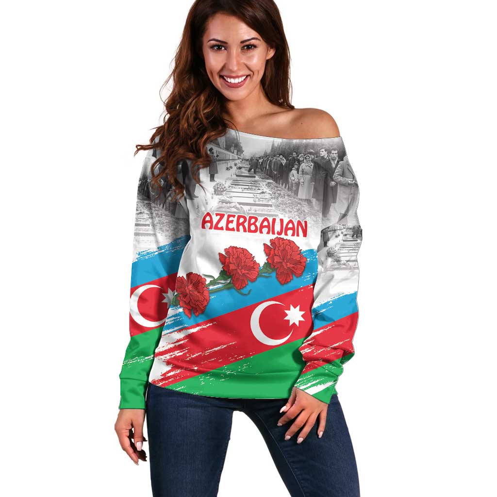 Azerbaijan Qara Yanvar Off Shoulder Sweater with Flag Style